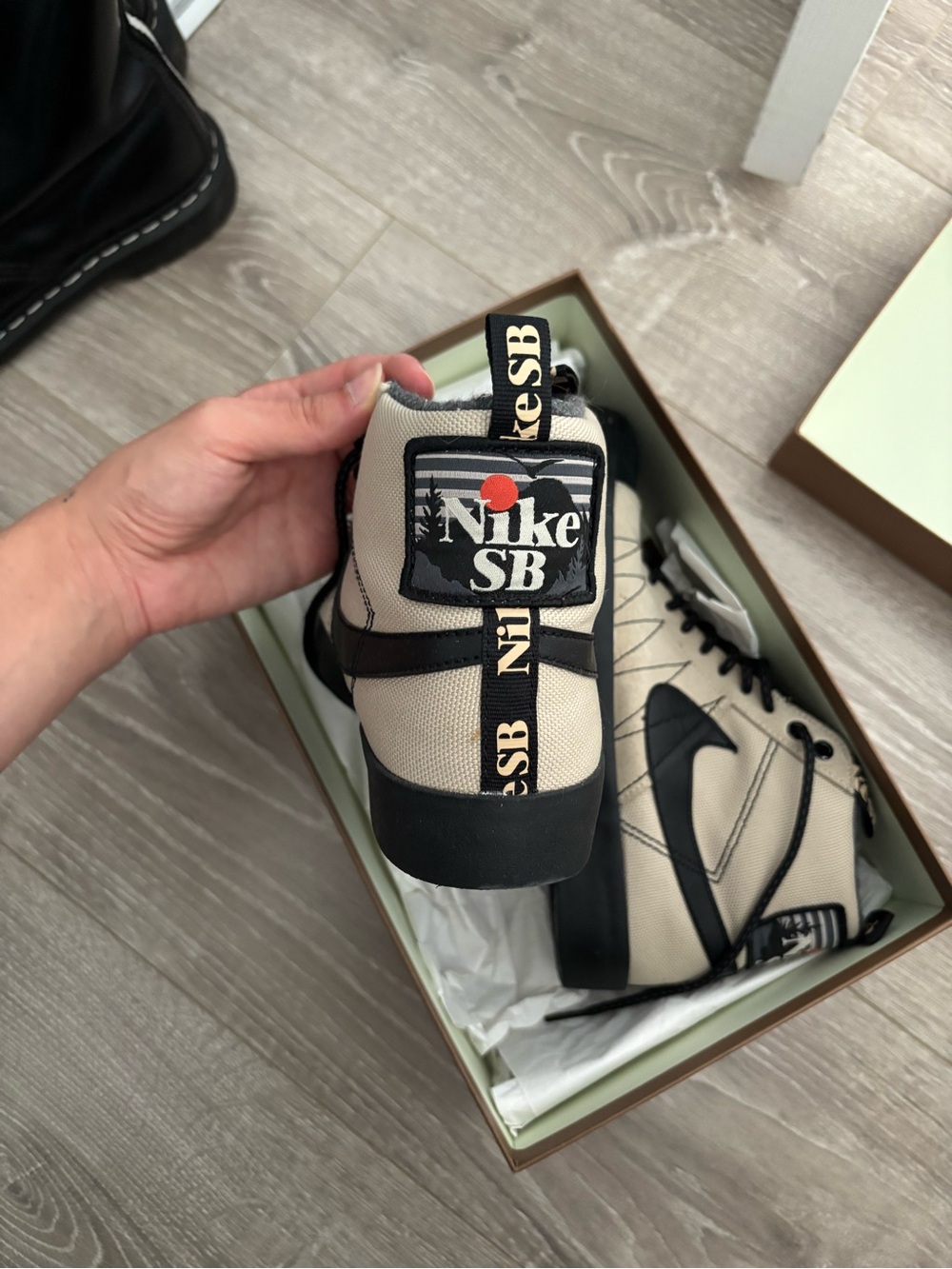 Nike SB Women’s High-Top Sneakers in Beige and Black